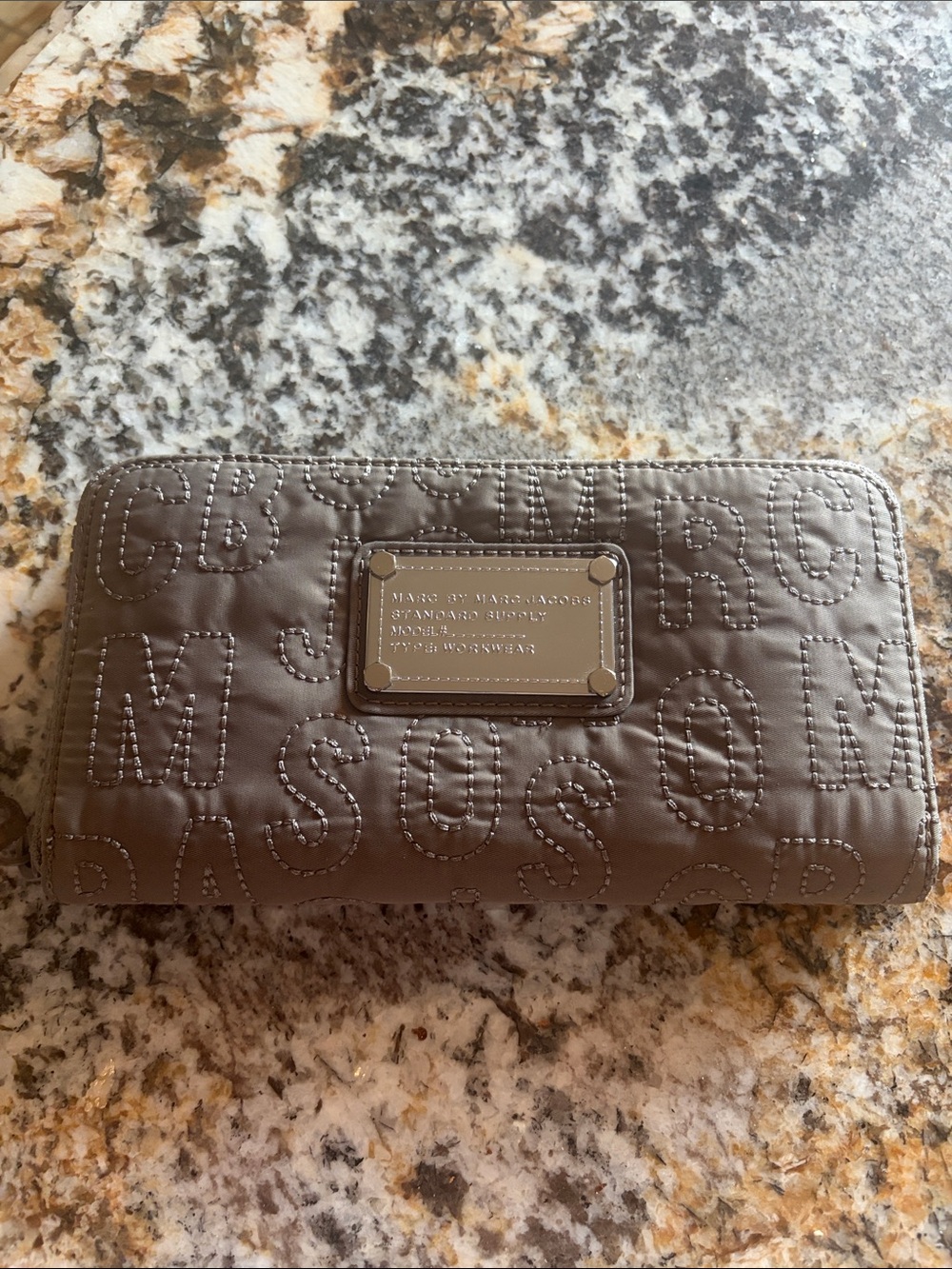 Marc by Marc Jacobs Quilted Taupe Zip Wallet with Logo Plaque